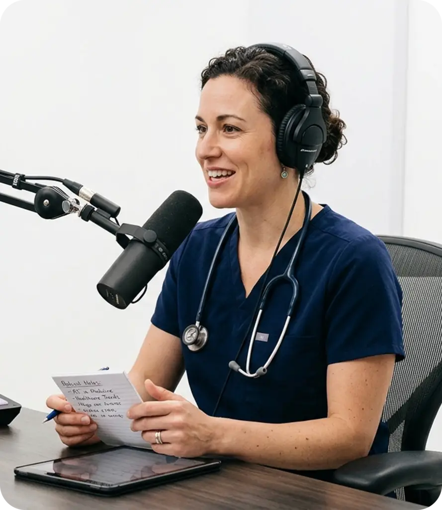 Doctor recording podcast